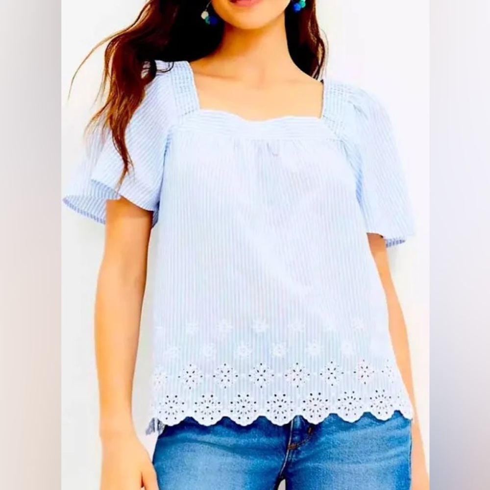 NWOT: Loft Eyelet Square Neck Peasant Top | M